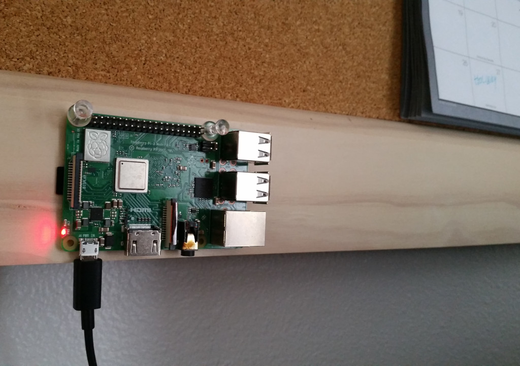 Raspberry Pi on pinboard. Fedora inside.